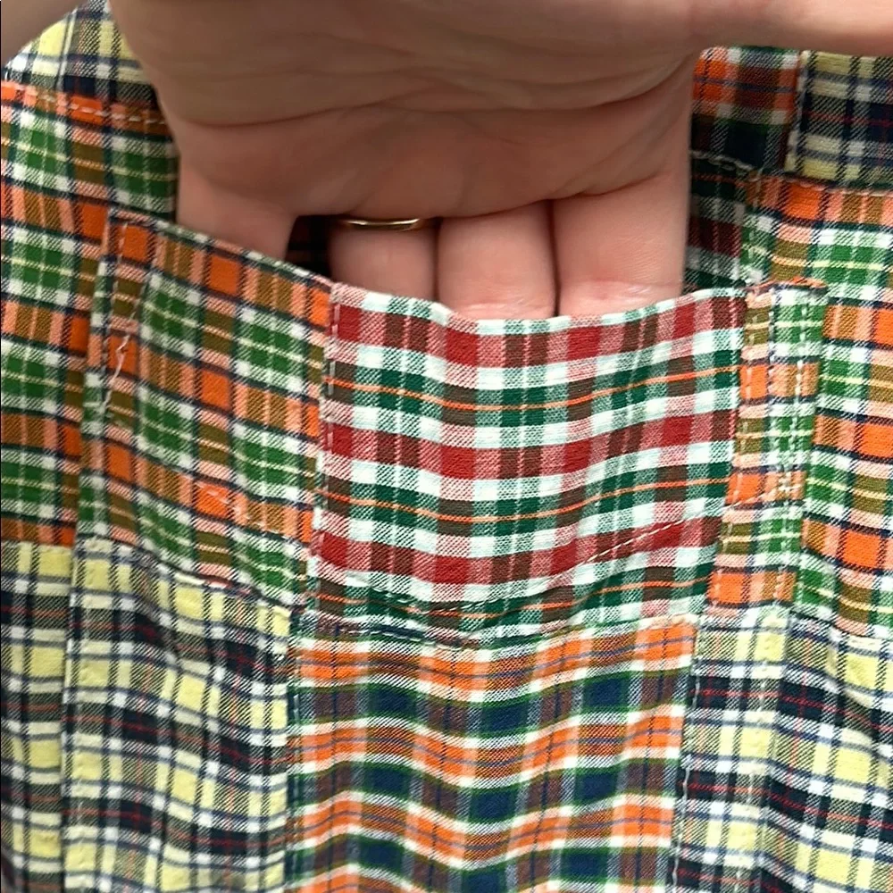 J Crew Shirt Mens Large Plaid Patchwork Short Sleeve‎ Button Up Preppy 90s Y2K